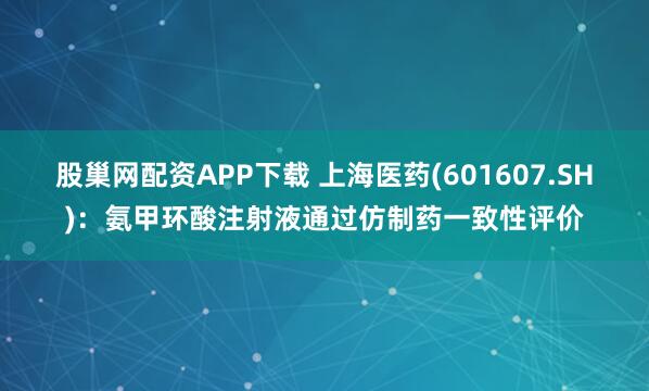 股巢网配资APP下载 上海医药(601607.SH)：氨甲环酸注射液通过仿制药一致性评价
